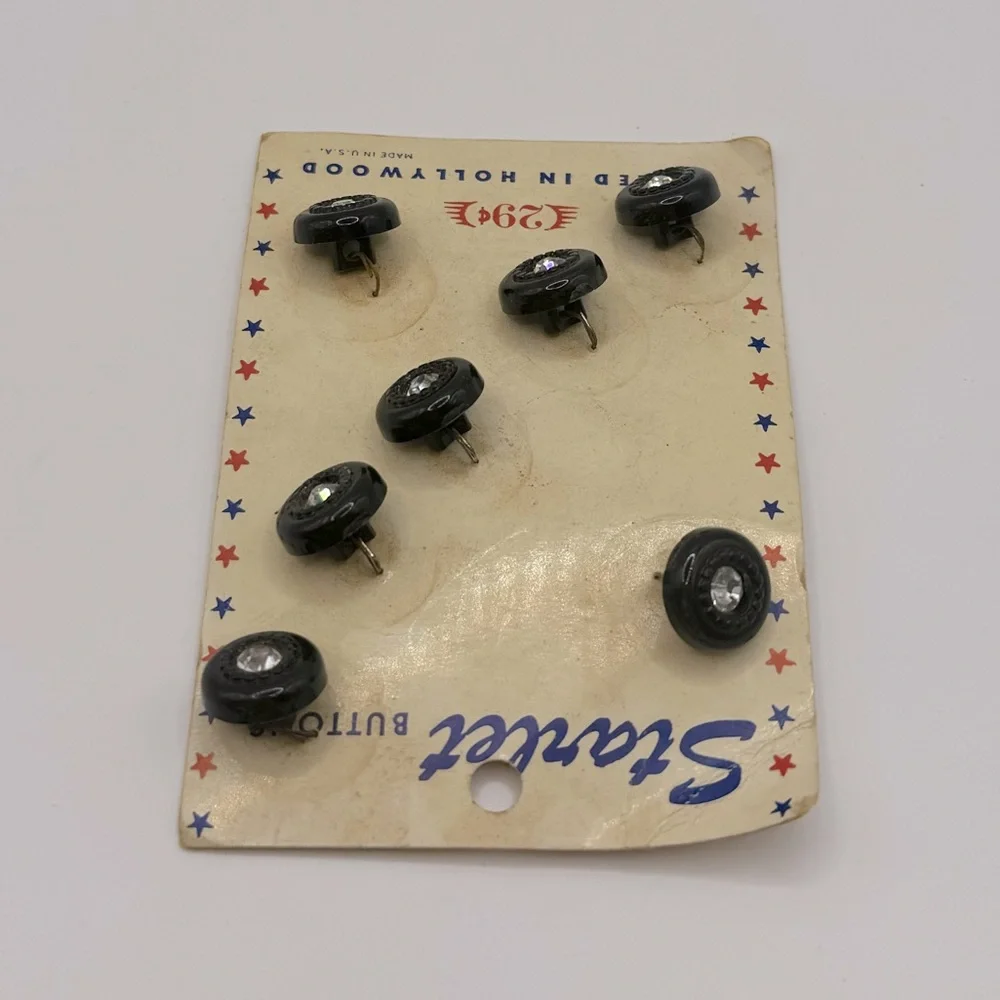 VINTAGE Starlet Black Plastic & Crystal Buttons
